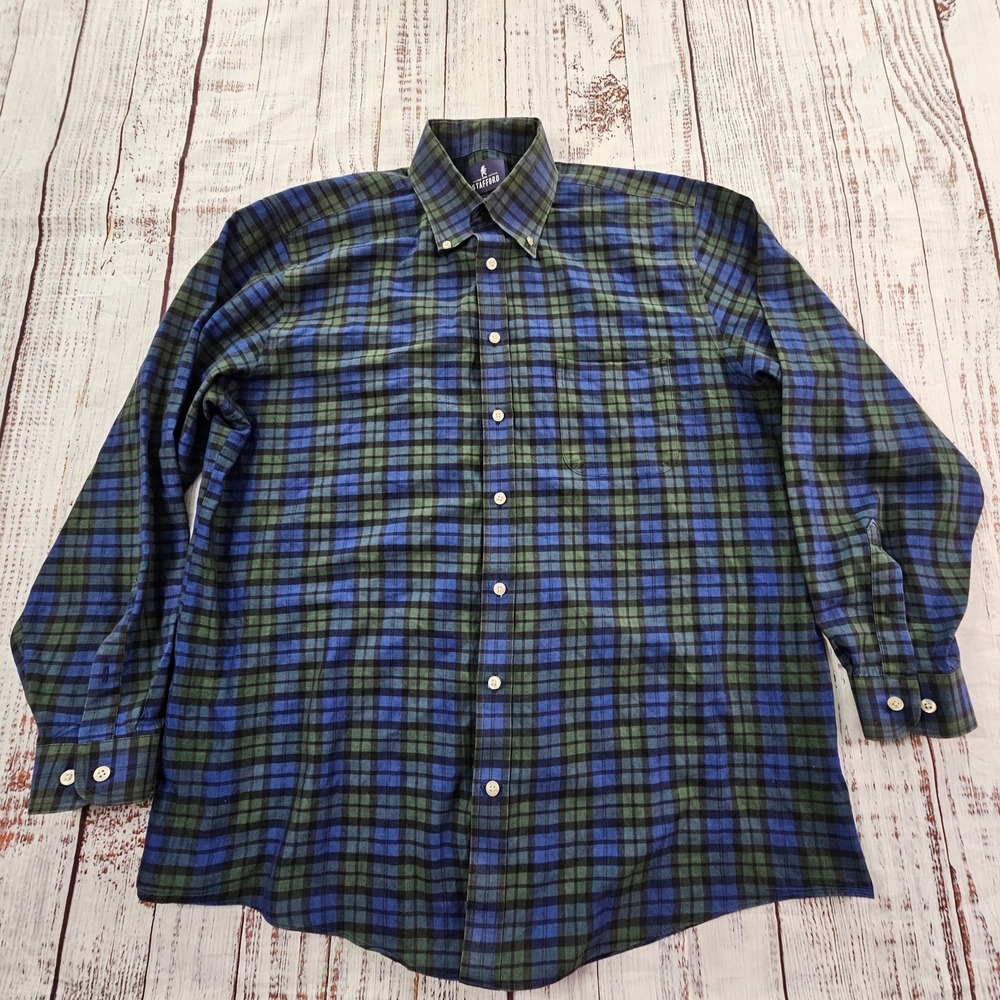 Stafford Travel Blue Plaid Long Sleeve Button-Up Shirt Men's 16.5/34-35